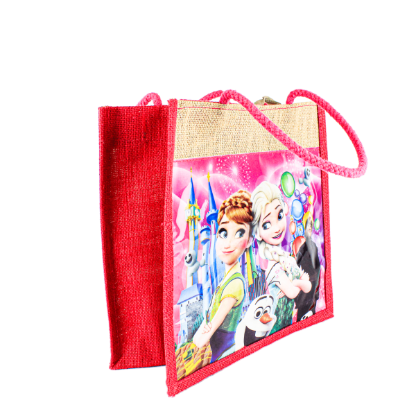 Jute Printed Lunch Bags - Pink - Image 2